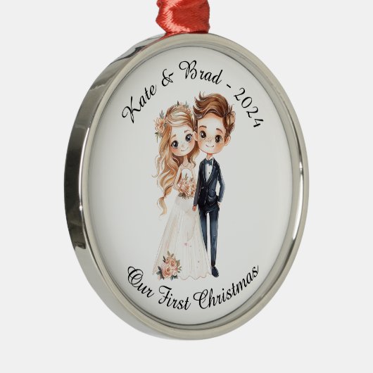 世界でひとつの結婚カップル 私たちの初めてのクリスマス メタルオーナメント (右)