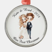 世界でひとつの結婚カップル 私たちの初めてのクリスマス メタルオーナメント (正面)