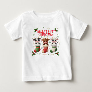 世界でひとつの赤ちゃんの初めてのクリスマス牛さんTシャツ ベビーTシャツ