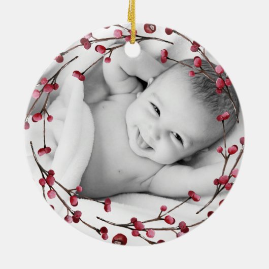 世界でひとつの赤ちゃんの初めてのクリスマス フォト オーナメント (裏面)