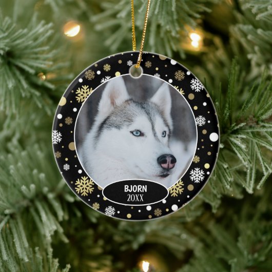 世界でひとつの かわいいペットの写真 初雪のクリスマス セラミックオーナメント (ツリー)