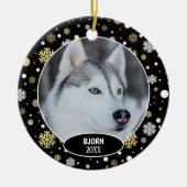 世界でひとつの かわいいペットの写真 初雪のクリスマス セラミックオーナメント (正面)