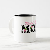 世界でピンクのチューリップとの最も最高のなお母さんの黒 ツートーンマグカップ (正面左)