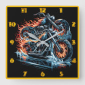 世界でホットバイクを走らせ凍っている スクエア壁時計 (正面)