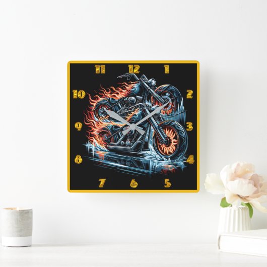 世界でホットバイクを走らせ凍っている スクエア壁時計 (ホーム)