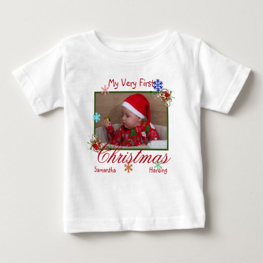 世界で一つだけのクリスマス写真パーソナライズ ベビーTシャツ (正面)