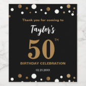 世界で一つだけのブラックゴールドのコンフェッティ 50歳の誕生日 ワインラベル (シングルラベル)