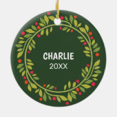 世界で一つだけのペットの写真を使った最初のクリスマスギフト - ホリーベリー セラミックオーナメント (裏面)