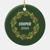 世界で一つだけのペットの写真を使った最初のクリスマスギフト - ホリーベリー セラミックオーナメント (裏面)