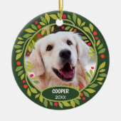 世界で一つだけのペットの写真を使った最初のクリスマスギフト - ホリーベリー セラミックオーナメント (正面)
