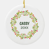 世界で一つだけのペットの写真を使った最初のクリスマスギフト - ホリーベリー セラミックオーナメント (裏面)