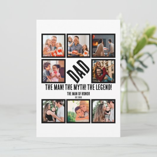 世界で一つだけのユニークな父の日ギフト - ダッドへの面白いプレゼント 8枚の写真を飾ったコラージュ シーズンカード (スタンド正面)