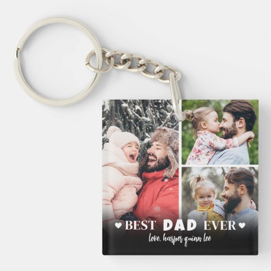 世界で一つだけの最高のパパ 6枚の写真の特別なコラージュ お父さんへ キーホルダー (正面)