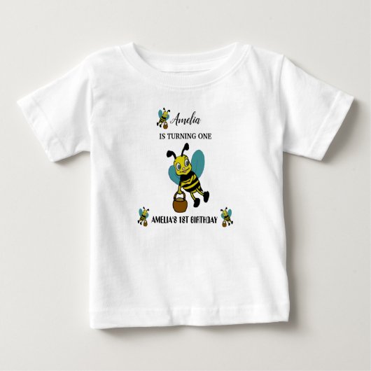 世界で一つだけの特別な蜂をテーマにした1歳の誕生日パーティ ベビーTシャツ (正面)
