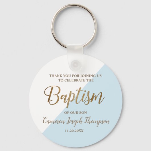 世界で一つだけの青いベビーボーイの洗礼にお礼 キーホルダー (正面)