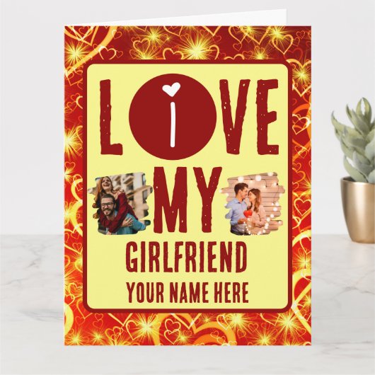 世界で一つだけの2枚の写真の コラージュ 私は彼女が好き カード (小さな植物)