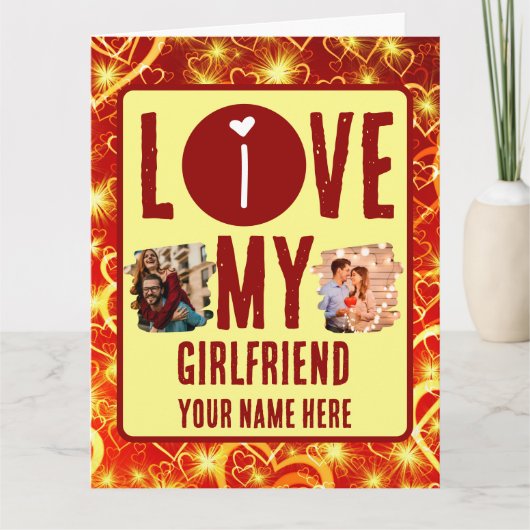 世界で一つだけの2枚の写真の コラージュ 私は彼女が好き カード (正面)