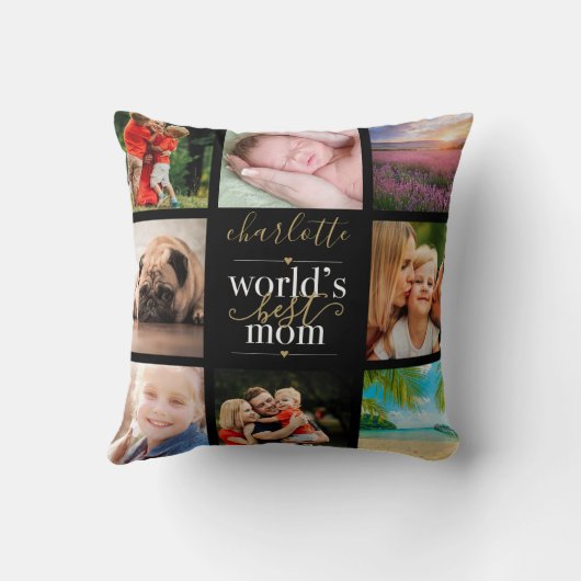 世界で一番お母さん ８枚の写真を使ったパーソナライズされたコラージュ クッション (裏面)