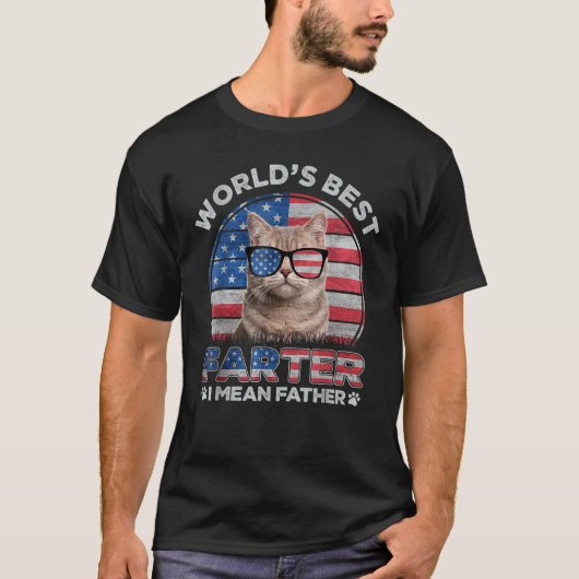 世界で一番のオナラ親父 つまりパパ 最強の猫パパ Tシャツ (正面)