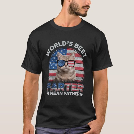 世界で一番のオナラ親父 つまりパパ 最強の猫パパ Tシャツ (正面)