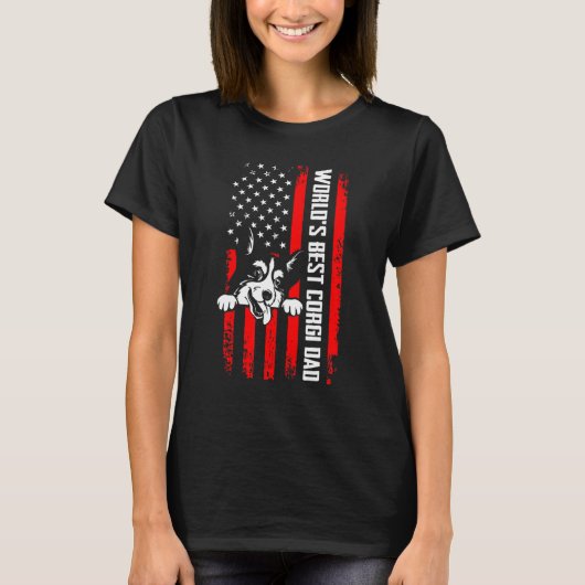 世界で一番のコーギーのパパ アメリカ国旗 ヴィンテージ Tシャツ (正面)
