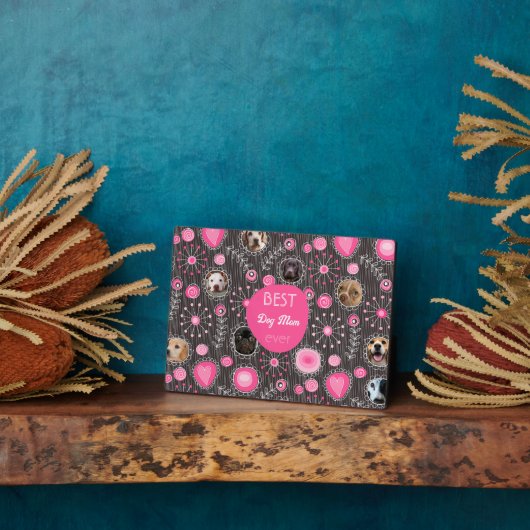 世界で一番のドッグママ　かわいいピンクのハートの花　フォトコラージュ フォトプラーク (側面)