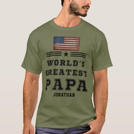 世界で一番のパパ カスタム国旗 名前  Tシャツ (正面)