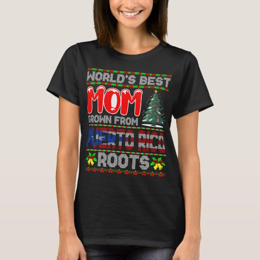 世界で一番のママ プエルトリコ育ち クリスマスギフト Tシャツ (正面)