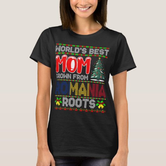 世界で一番のママ ルーマニア育ち クリスマスギフト Tシャツ (正面)