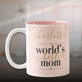 世界で一番のママ Blush Pink + Gold 名入れギフト ツートーンマグカップ