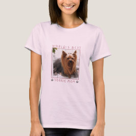 世界で一番のヨーキーのママ ピンクグレー肉球プリント 写真入り Tシャツ