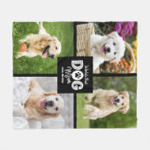 世界で一番の愛犬のママ 4枚の写真入り 黒地に白抜きのデザイン カスタムオーダー フリースブランケット (正面(横))