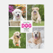 世界で一番の愛犬のママ 4枚の写真 ピンクの文字 白地 フリースブランケット (正面)