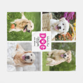 世界で一番の愛犬のママ 4枚の写真 ピンクの文字 白地 フリースブランケット (正面(横))