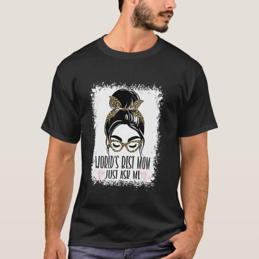 世界で一番の母って聞いてくれ?ヒョウ柄おだんごママ Tシャツ (正面)