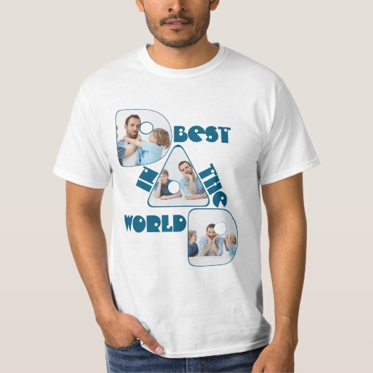 世界で一番の父,3枚のフォトコラージュ,ダークシアン Tシャツ (正面)