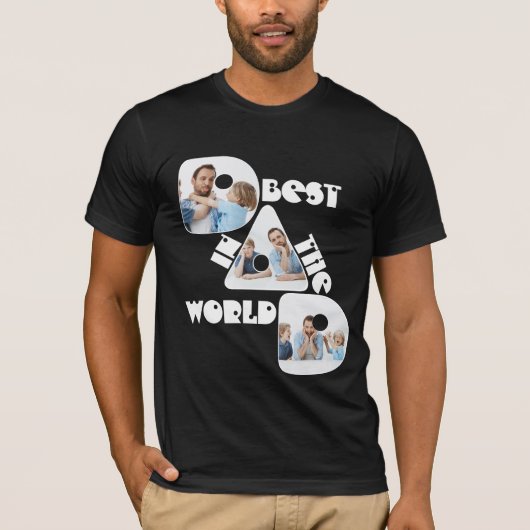 世界で一番の父 3枚のフォトコラージュ ダーク用 Tシャツ (正面)