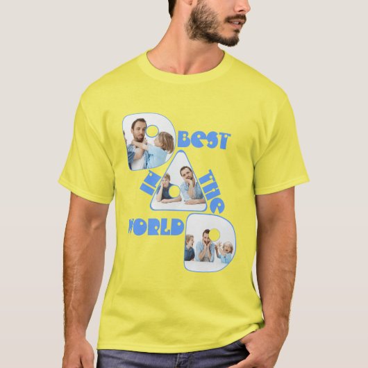 世界で一番の父, 3枚のフォトコラージュ, 青いフォント Tシャツ (正面)