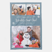 世界で一番の父 3枚の写真 クリスマス ブルー キッチンタオル (縦)