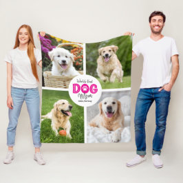 世界で一番の犬のママ オーダー4枚フォト ピンク×ホワイト フリースブランケット