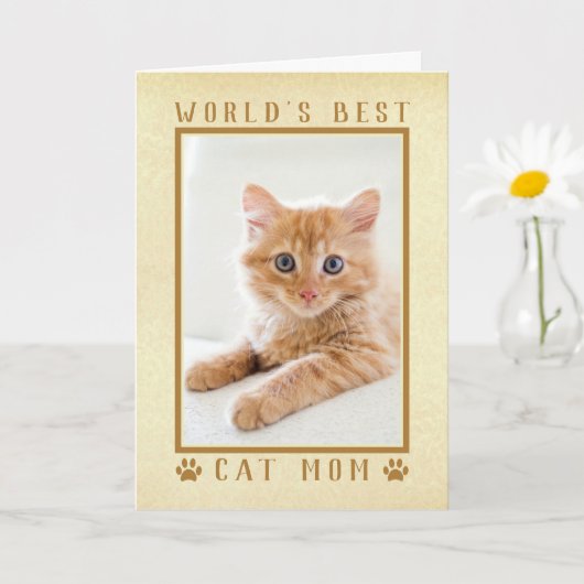 世界で一番の猫のママ ゴールド母の日フォト カード (小さな植物)