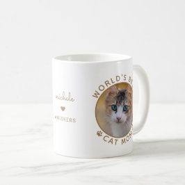 世界で一番の猫のママ ゴールド 名前入り 写真入り コーヒーマグカップ