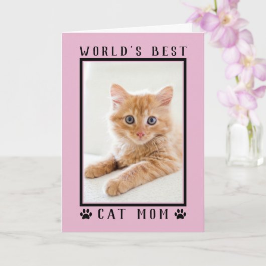 世界で一番の猫のママ ピンクの母の日フォト カード (蘭)