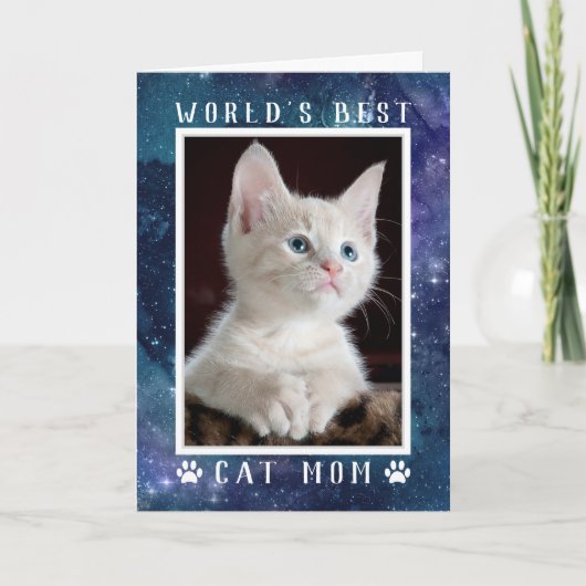 世界で一番の猫のママ 宇宙の写真スペース カスタムバースデー カード (正面)