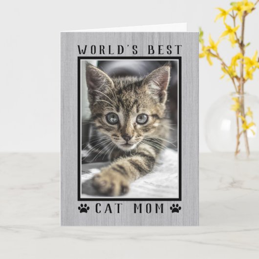 世界で一番の猫のママ 母の日 レトロ写真 カード (黄色い花)
