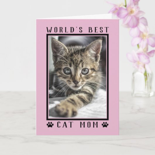 世界で一番の猫のママ 誕生日おめでとう フォト ピンク カード (蘭)