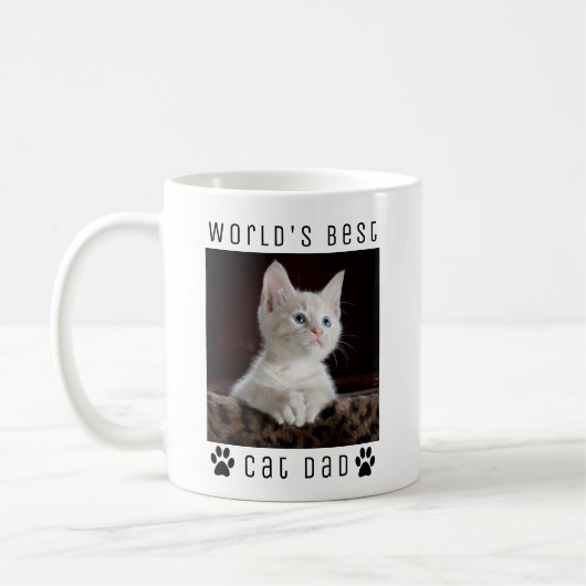 世界で一番の猫パパ カスタムフォト、足跡 名前 コーヒーマグカップ (左)