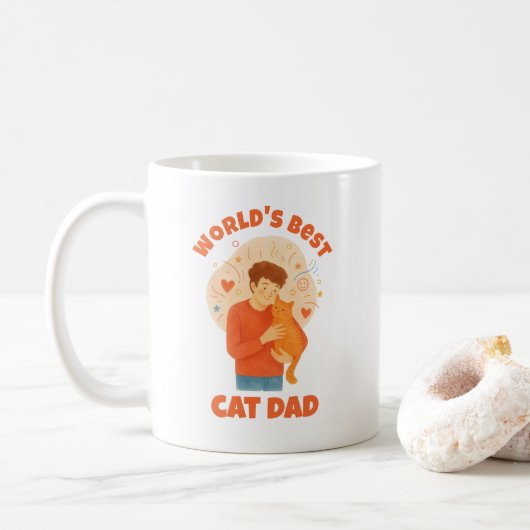 世界で一番の猫パパ 水彩カスタムフォト コーヒーマグカップ (ドーナツ)