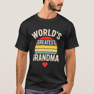 世界で一番の祖母 レトロサンセットハート Tシャツ