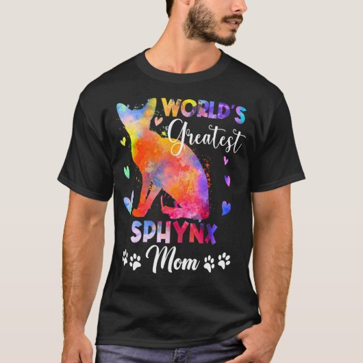 世界で一番カラフルなスフィンクス猫のママの子猫 Tシャツ (正面)